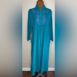 Vanity Fair Vintage Teal Zip Front Long Sleeve Robe Size Small
